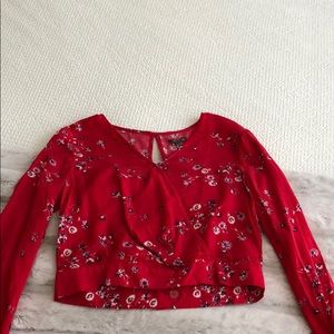 Red floral long sleeve crop top